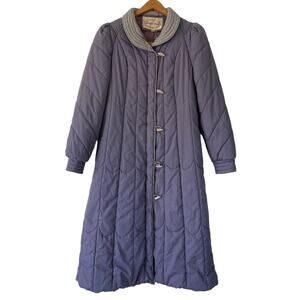 Vintage 80s Purple Puffer Jacket Long Coat Toggle Buttons Stranger Things 7/8